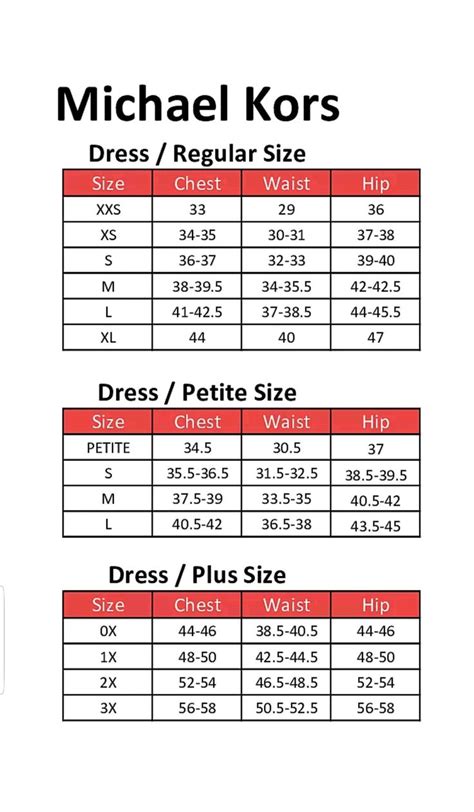 michael kors size chart women's.